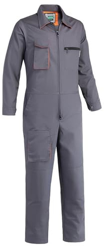Yukirtiq Herr arbetskläder panndräkt overall med flera fickor slitstark polycotton overallbyxor mekanik panndräkt, Grå, XL
