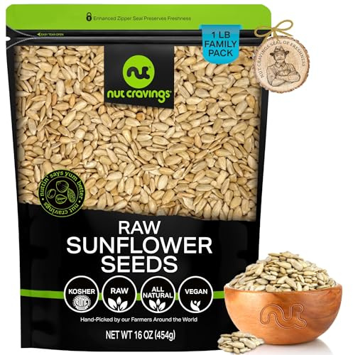 NUT CRAVINGS - Raw Sunflower Seeds Kernels to eat, Unsalted, Shelled Hulled, (16oz - 1 LB) Packed Fresh in Resealable Bag - Kosher Healthy Snack, Food Assortments Ideal for Trail Mixed Nuts
