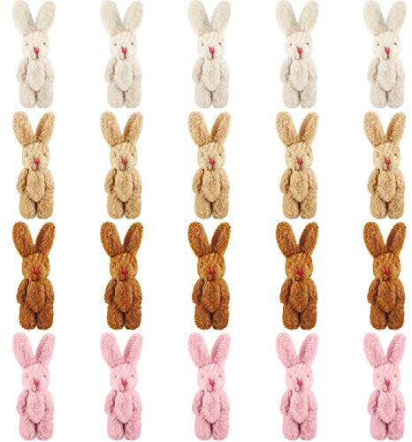 Sumind 20 Pieces Easter Mini Plush Rabbit Tiny Joint Bunny 2.4 Inch Small Rabbit Doll Soft Bunny Stuffed Animal Toys for Birthday Cake Wedding Decorations Party Favors(Long Plush Style)