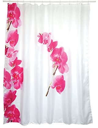 MSV Anti-Schimmel Duschvorhang - Anti-Bakteriell, waschbar, wasserdicht, Polyester, 180x200cm Lanyu Weiß Orchidee