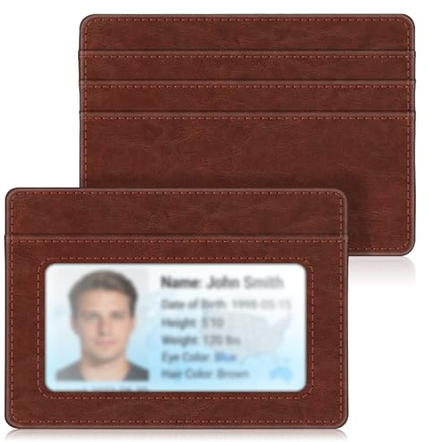 FINTIE Flache Geldbörse Kartenetui Ausweishülle,RFID Schutz Slim Geldbeutel | Premium Kunstleder Kreditkartenetui mit ID-Fenster und Schnellzugriff-Fach für Herren Damen, Braun