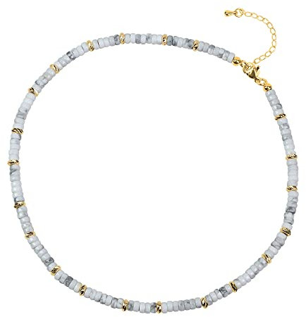 COAI Geschenkideen Damen Heishi Surfer Halskette Boho Bohemian Choker aus Howlith 18k Vergoldete Kette