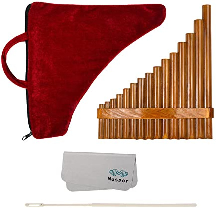 Almencla Pan Pipes Woodwind key 1 Set Rondador Bamboo Musical Professional Panpipe Pan Flute Instrument 15 Pipes Flute for Student, Right-Hand