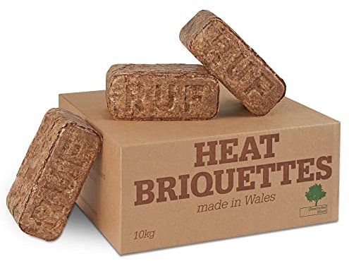 Heat Logs Briquettes 10KG (12 ECO Briquettes) – Wood burners & Stoves Eco Friendly Compressed Wood Fire Bricks Made in Wales. Up to 3 Hr burn time (1x 10kg Pack)