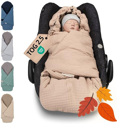 ULLENBOOM Einschlagdecke Babyschale, 100% OEKO-TEX Materialien, Sand (Made in EU) - Babydecke für Kindersitz oder Kinderwagen, kuschelige Decke für Babys, Ideal für Herbst und Winter