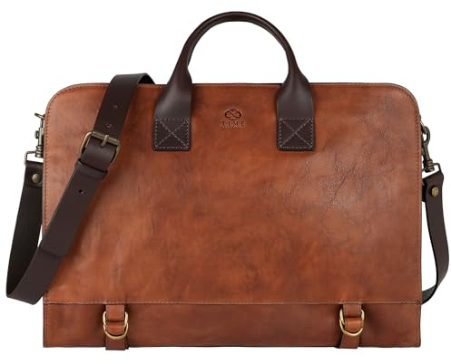 Time Resistance Mallette en cuir pour ordinateur portable, Mallette d'attaché-case, Sacoche pour hommes et femmes (Marron)
