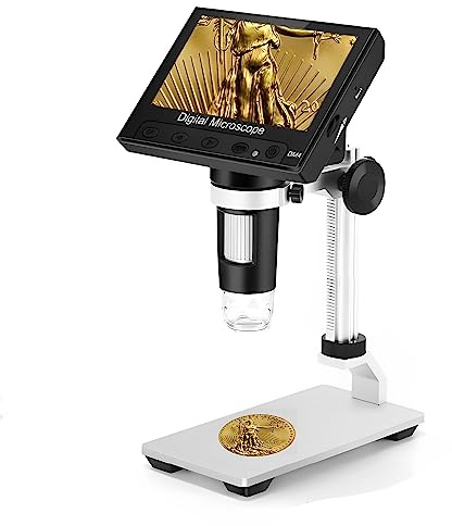 Ninyoon Microscopio Digital DM4 con Pantalla LCD de 4,3 Pulgadas, microscopio de Monedas 50-1000X para Monedas de Error, Lupa USB con Soporte Alto 8 Luces LED Ajustables para Windows