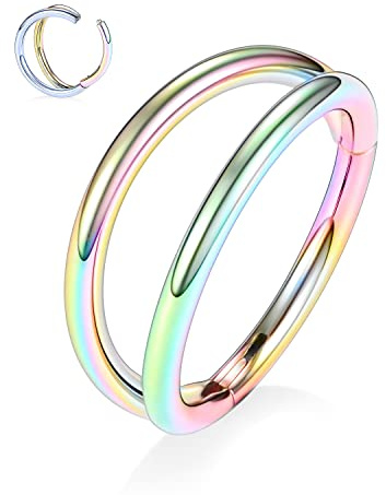 Double Septum Nose Ring Helix Lobe Piercing Jewelry Hoop Earring Conch Helix Earrings 20G 10mm Rainbow