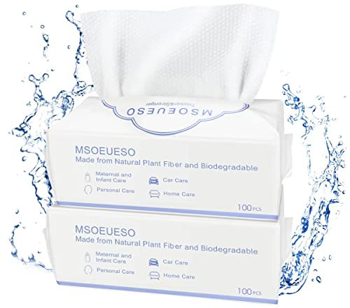 Disposable Face Towel, MSOEUESO 100% Cotton Facial Tissues, Wet Dry Face Cloths, Biodegradable Dry Wipes, Makeup Remover Wipes, Ultra Soft for Adults and Baby 200 count, 2pack