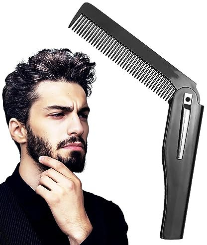 Zusammenklappbarer Taschen-Bartkamm, Faltbarer Bartkamm, Handgefertigter Bart-Styling-Kamm, platzsparender Kamm für die tägliche Pflege von Männern, Bart oder Schnurrbart Sysdisen