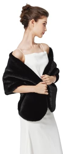 BEAUTELICATE Faux Fur Wrap Shawl Stole Women’s Large Shrug Cape for Winter Wedding Evening Brides Bridesmaids 1920s Fancy Dress Costume(One Size, Upgraded - Black)