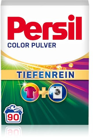 Persil Color Poudre Lessive en profondeur (90 lavages), lessive pour linge pur et fraîcheur hygiénique pour la machine, efficace de 20 °C à 60 °C