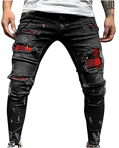 Jeans En Denim Déchiré For Hommes Jeans Stretch Coupe Droite Slim Denim Élégant Les Jeans De Taille For Hommes Jeans Déchirés De Coupe Régulière Printemps Et jeans pour hommes ( Color : Black , Siz