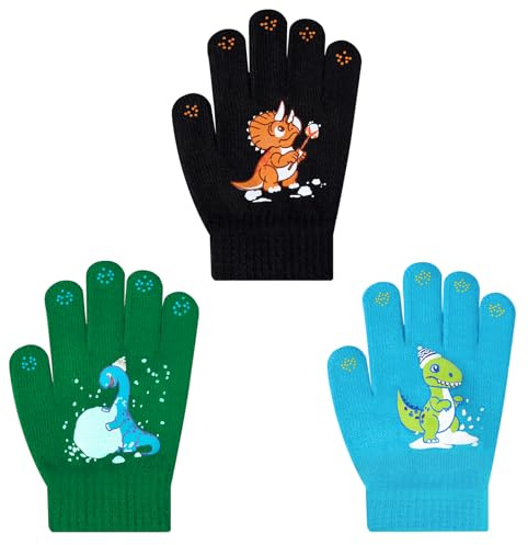 WAWSAM 3 Paar Handschuhe Kinder, Warme Strickhandschuhe Mädchen Jungen | Weiche Elastische Winterhandschuhe 3-6 Jahre, Bequeme Fingerhandschuhe für Kindergarten Schule Outdoor Spielen Winter