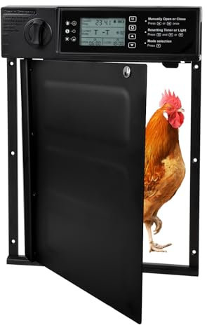 Seutgjie Automatische Hühnerklappe Solar Elektrisch Anti-Pinch und Alarmfunktion Türöffnungsstruktur Links und rechts mit Lichtsensor, Timer, Manuell und Fernbedienung Modi