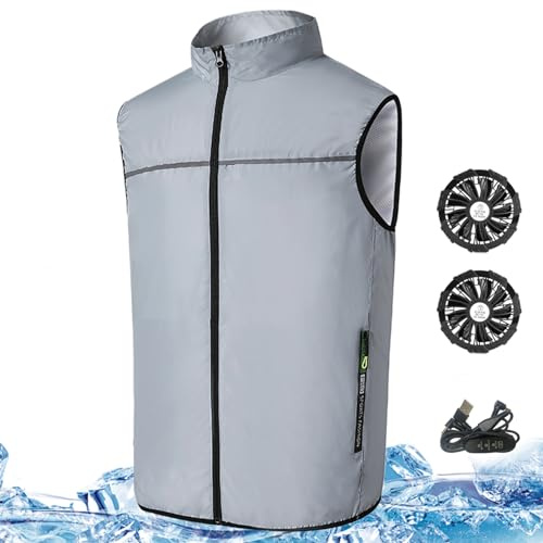 Chaleco de enfriamiento para hombres, chaleco de enfriamiento con 2 ventiladores USB 3 velocidades chaqueta con aire acondicionado ventilador transpirable protección solar chaleco de refrigeración co