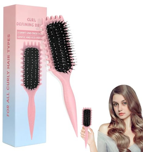 Pavlleen Curl Hair Brush, Lockenbürste, Lockige Haarbürste, Curl Define Styling Brush, Wildschweinborsten Curling brush, zum Kämmen und Formen, reduziert Ziehen und Locken Trennung (Rosa)