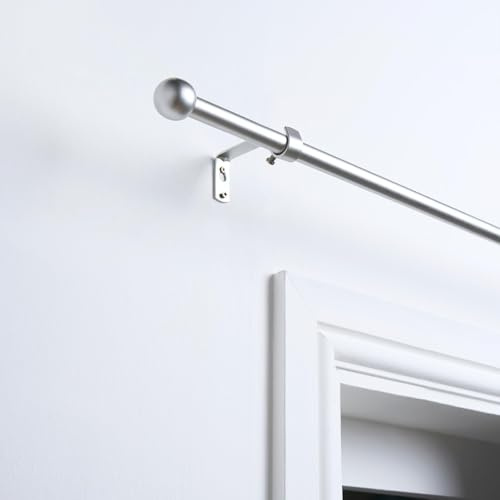 OHS Curtain Pole Ball, Sturdy Metal Rod with Classic Ball Finials Extendable Curtain Pole 120 to 220 Adjustable Window Curtain Poles Bracket & Fittings Included, Silver