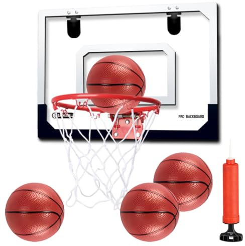BOPEUY Panier de Basket Interieur, Mini Panier de Basket Enfant Interieur, Paniers de Baskets Mural avec 4 Ballons et Pompe à Air, pour Cadeau d'anniversaire Garcon Fille Ado Les 5 Ans et Plus Ans