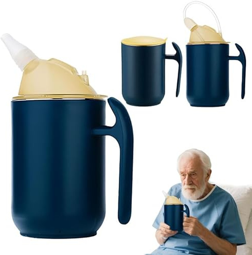 HOVCEH 400ml Tasse à Bec Adulte, 3-in-1 Tasses de Dysphagie avec Deux couvercles Paille, Gobelet à Boire de pour Handicapés, Gobelet D'alimentation de Convalescence pour Patients Handicapés (Bleu)