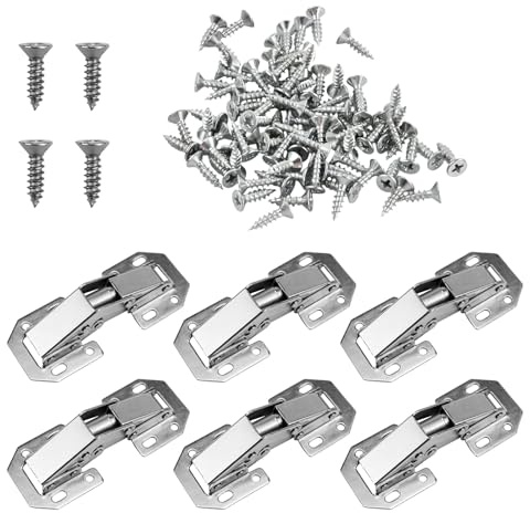 6 Piezas Bisagras Puertas Cocina con Tornillos, Bisagras sin Perforación de 90 Grados, Bisagras Armario Giratorio de Acero Laminado en Frío, para Puertas de Cocina, Vestidor, Gabinete y Baño