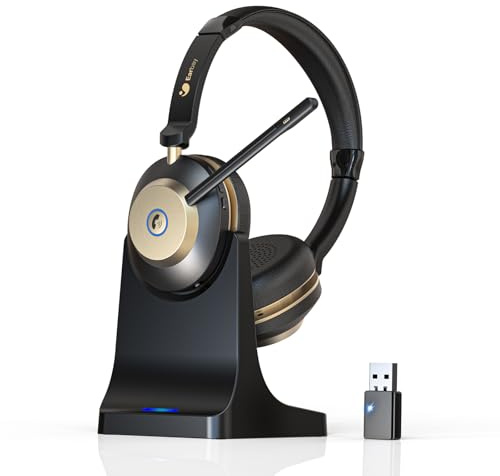 Earbay Kabelloses Headset, Bluetooth Headset mit Mikrofon Rauschunterdrückung & USB-Dongle, Kabellose mit Mikrofon Stummschaltung & Ladestation für Computer/Büro/Meeting/Call Center/Home/Office