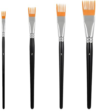 Juego de 4 Pinceles de Artista con Forma de Peine, Pinceles de rastrillo para Pintar con Mango de Madera de Abedul, Pintura acrílica, texturizados para Tarjetas