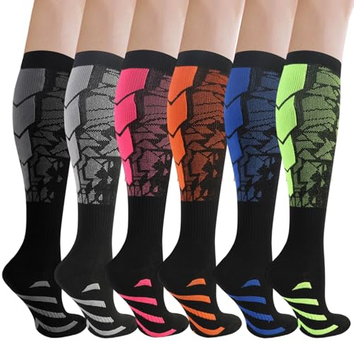 Ecofocet 6 Pares Medias de Compresión Mujer Hombre, 18-25mmHg Calcetines Compresion, Medias de Compresion Varices, Compression Socks para Deporte Running Avion Viaje Ciclismo