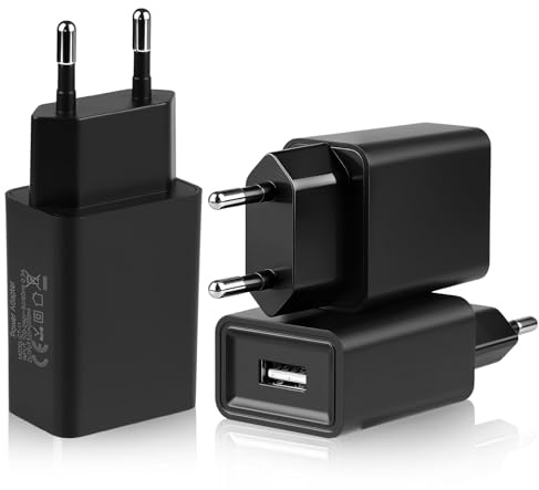 3 Pack Cargador USB 5V/2A Pared, Adaptador Enchufe Universal Smartphone Tablet, Caricatore/Alimentatore USB Presa da Muro Compatible con iPhone Samsung Xiaomi Huawei Kindle Switch – Negro