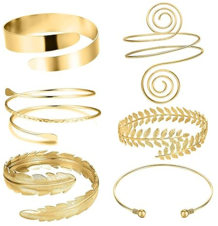 QKEPCY 6 Pezzi Bracciale Rigido Donna Inossidabile Semplice Punk Ampio Geometrico in Acciaio inox Boemia Aperto Bracciale Rigido Set Impilabile