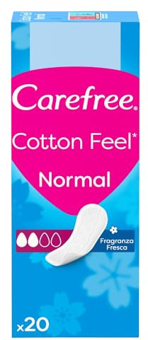 Carefree Salvaslip Cotton Feel Normal Fragranza Fresca, Salva slip donna 100% traspiranti per tutti i tipi di slip, Morbidi proteggi slip che si adattano ai movimenti del corpo, 20 salvaslip
