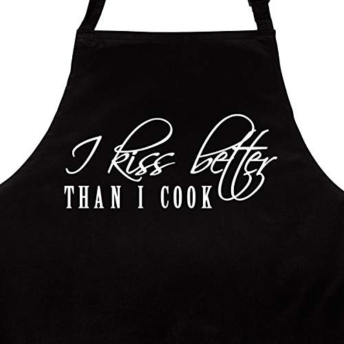 WANDKINGS Schürze I kiss Better Than i Cook - Grillschürze - Küchenschürze - Kochschürze - Latzschürze mit verstellbarem Nackenband