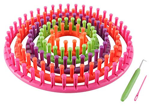 novelinks Rundstrick-Webstuhl-Set – Set mit 5 Kunststoff-Webstühlen mit 1 Strickgarn, Loomnadel und 1 Kunststoff-Webrahmen