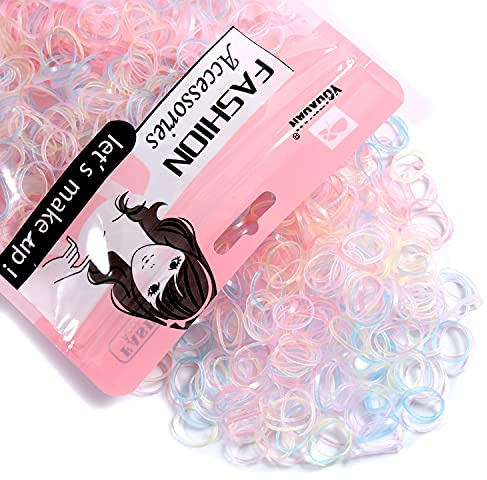 Youxuan Mini Hair Elastics for Girls Transparent Rubber Bands, 1000 PCS, Multi Color