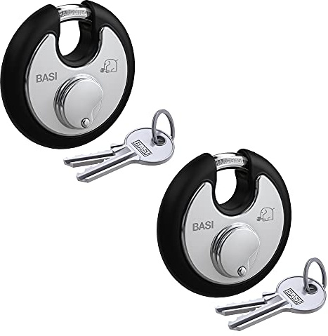 BASI | Rundbügelschloss 2er Set mit Witterungsschutz | gleichschließend | massiver Edelstahlkorpus | Kneifschutz | gehärteter Stahlbügel | Vorhängeschloss | Bügelstärke 9,5 mm | 2 Stück