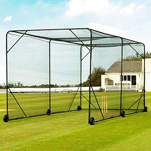 FORTRESS Mobile Cricket Batting Cage - 24ft or 36ft | Portable Wheel-Based Cricket Practice Net | Cricket Training Equipment | Premium Cricket Net For Practice (24ft, Without Padding)