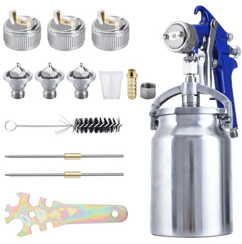 Pistolet pulvérisateur à siphon haute performance avec embouts fluides de 1,3 mm, 1,7 mm, 2 mm, tasse en aluminium 1000 cc pour peinture automobile, apprêt, couche de finition transparente et retouche