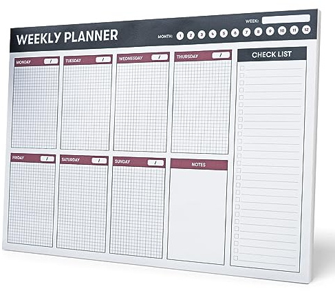 Planificador semanal A4 - Weekly planner : Planner Sin Fecha - Organizador semanal escritorio [54 págs. con Alto Gramaje]
