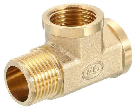 QUARKZMAN Mässing T-koppling, 1/2 tum x 1/2 tum x 1/2 tum NPT 3-vägs kopplingskoppling T-kontakt adapter för gas transport, 1 st