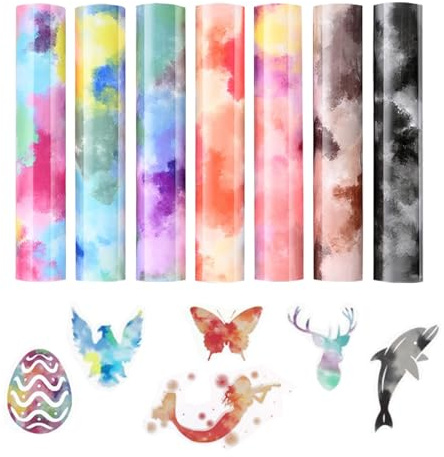 LUUFAN 12 x 10 Inches Heat Transfer Vinyl Sheet, Tie Dye HTV Adhesive Vinyl for T-Shirts, All Cutter Machines - Easy Weed, Wash & Fade Resistant - Ideal for DIY Crafts & Apparel Decoration