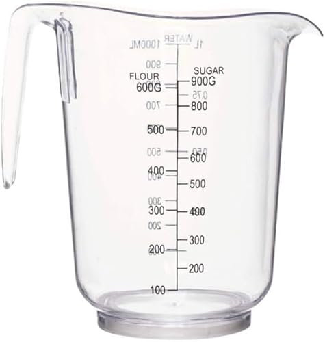 1L Plastic Measuring Jug | 1000ml | Clear | Lightweight | Easy to Read Measurements | BPA-Free Plastic Cups with Handle - by Best House