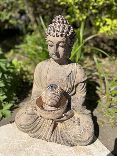 allpondsolutions Meditating Buddha Water Feature with LED Lights - Solar - 36x29x50cm