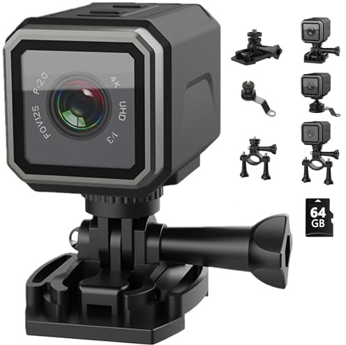 Action Cam 4K, 4K Estabilización Hotspot Cámaras de Acción, Mini Cámara Deportiva Portátil, Batería de 8 Horas, Cámara de Bicicleta Resistente al Agua Cámara de Bicicleta de Gran Angular de 120°