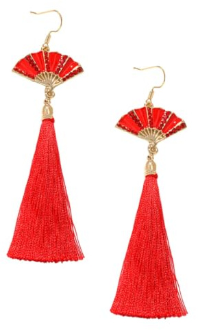 GLSTOY Boucles D'oreilles D'éventail Rouges Festives Bijoux Artisanaux Solide Légères Et Confortables Pour Femmes Accessoires Mariage Printemps Élégants