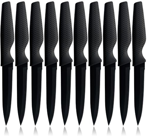 BFYLIN 10pcs Messerset, Allzweckmesser,Gemüseschälmesser, Küchenmesser Set mit Antihaftbeschichtung, Ergonomischer Griff, Spülmaschinengeeignet, Scharfe Kochnmesserset (10pcs Schwarz)