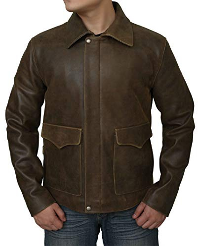 Indiana äkta koskinnjacka för män | Harrison stil äkta läderjacka för män | vintage brun antik klassisk kändisstil herrkläder, Antik brons, XL