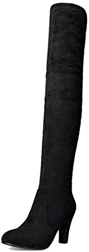 Onewus Botas altas de tacón alto por encima de la rodilla de las mujeres Botas de caña larga, Negro , 38 EU