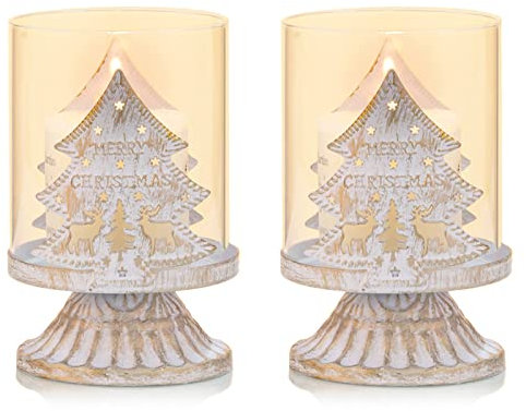 Sziqiqi Vintage Antique Metal Pillar Candle Holders Set of 2, Distressed Hurricane Candlestick Candle Holders Prefer Centerpieces for Christmas Table Mantle Fireplace Decoration, Tree