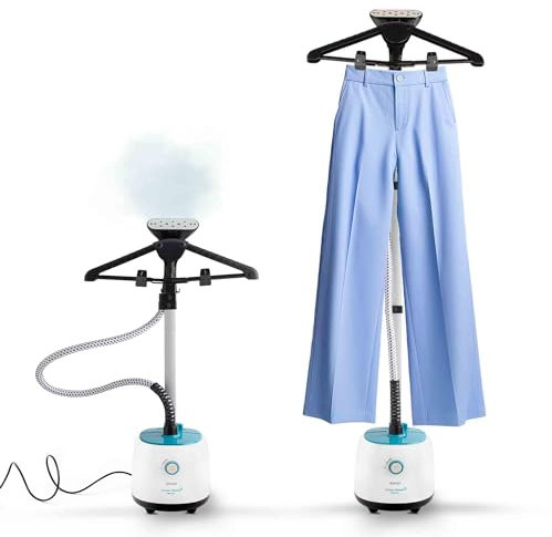 SOGO Plancha Vertical Vapor para Ropa con Perchero y Estante Telescópico 1900W y Capacidad de 1,9L – Plancha Ropa, Cortinas, Telas para Eliminar Arrugas - Plancha Vapor con Cepillo, Percha y Guante