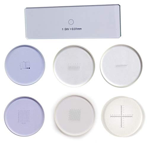 Mikroskop-Okular-Mikrometer, Graticules Messglas Okular-Mikrometer, Okular Fadenkreuz Okular Kalibrierungslineal Dias enthalten 1 Phasen-Mikrometer und 6 Okular-Mikrometer